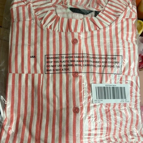 G By Giuliana 2XP Pink White Stripe Ruffle Neck Tie Waist Duster Shirt Dress - Picture 2 of 2